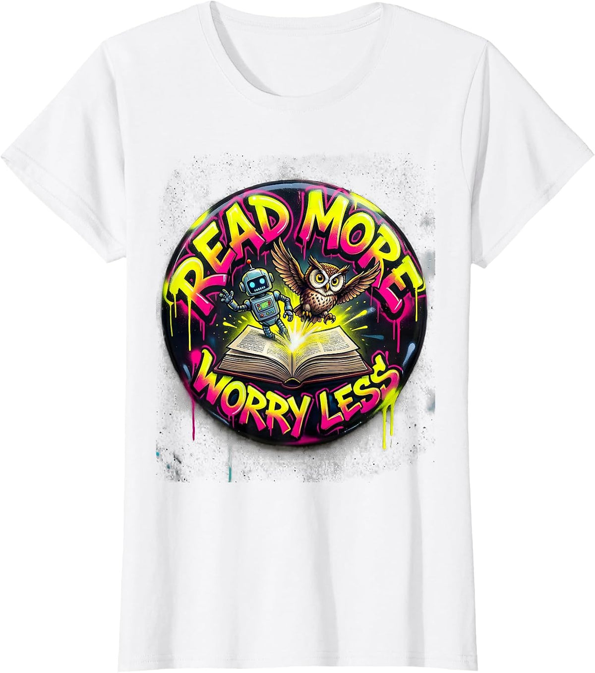 Women's Read More Worry Less Book Characters Literacy T-Shirt - White