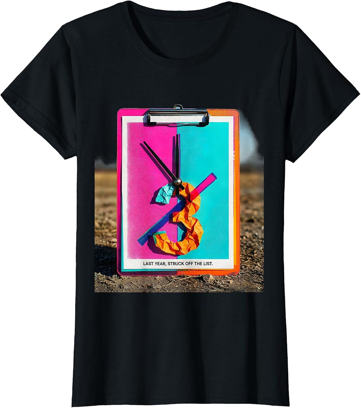 Last Year, Struck Off The List Whimsical New Year Eve Party T-Shirt - Black