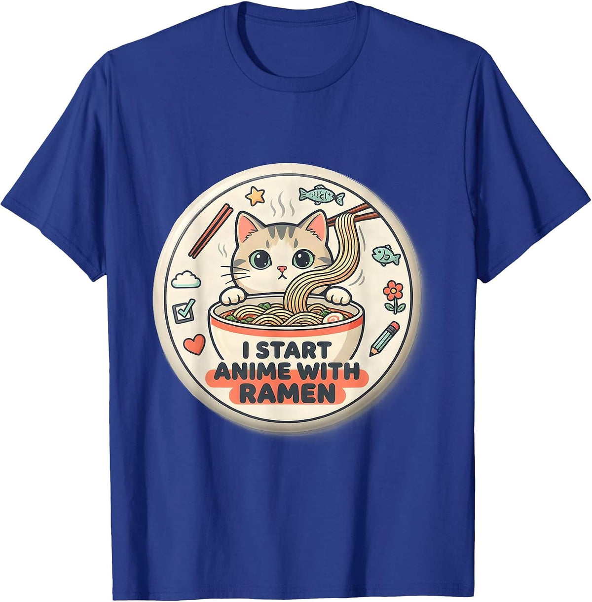 Men's I Start Anime With Ramen Kawaii Cat Ramen Anime Gift T-Shirt - Royal Blue