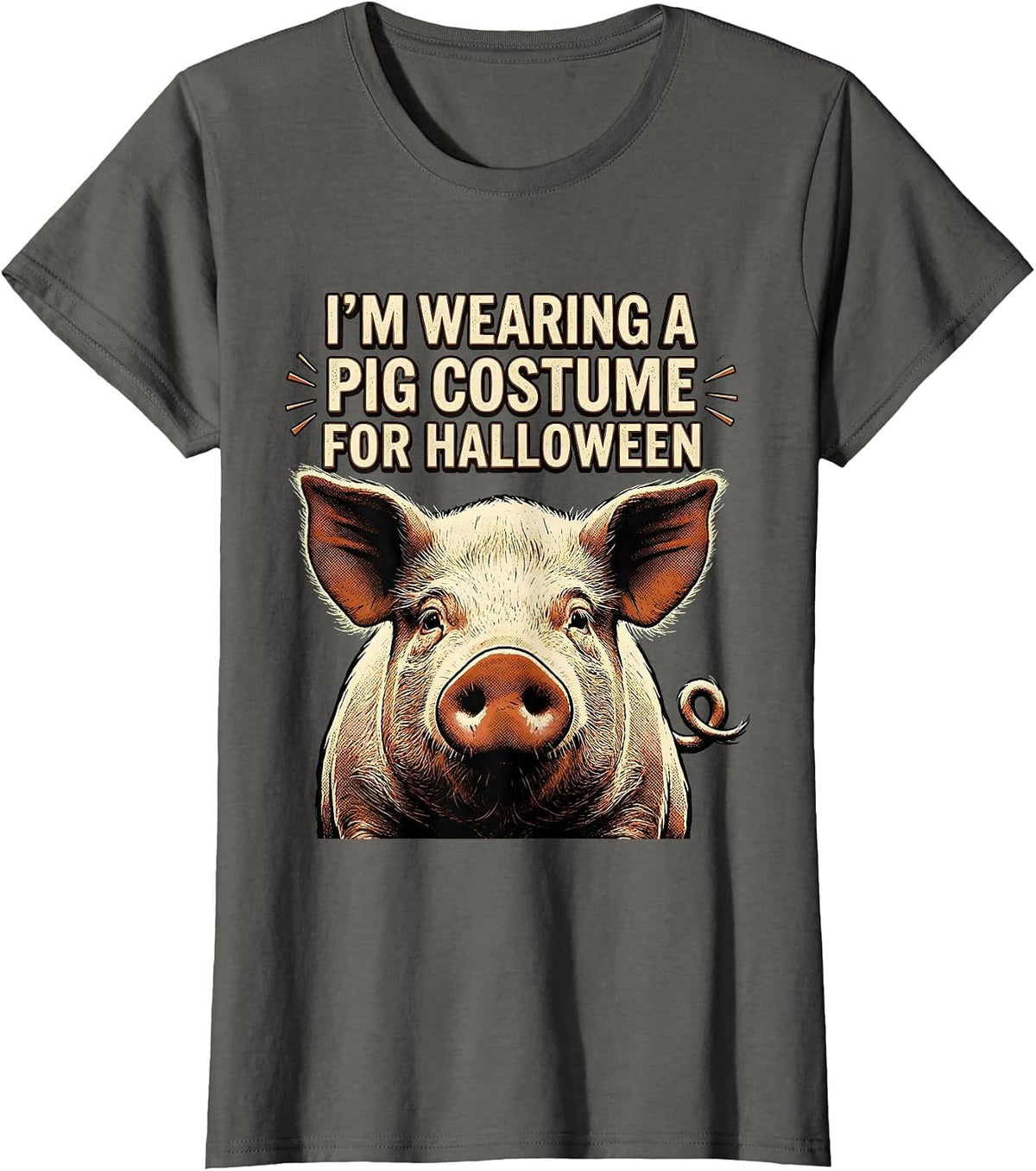 Women's I’m Wearing A Pig Costume For Halloween Vintage T-Shirt - Asphalt Grey