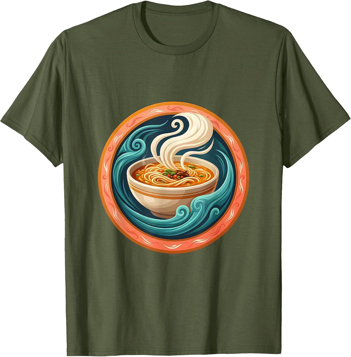 Men's Breezy Bowl Steaming Ramen Illustration T-Shirt - Olive Green