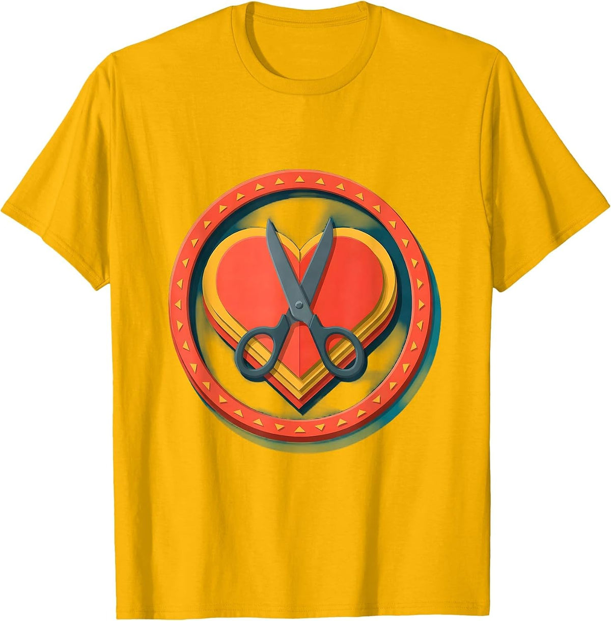 Men's Preschool Teacher Scissors Cutting Paper Heart T-Shirt - Golden Yellow