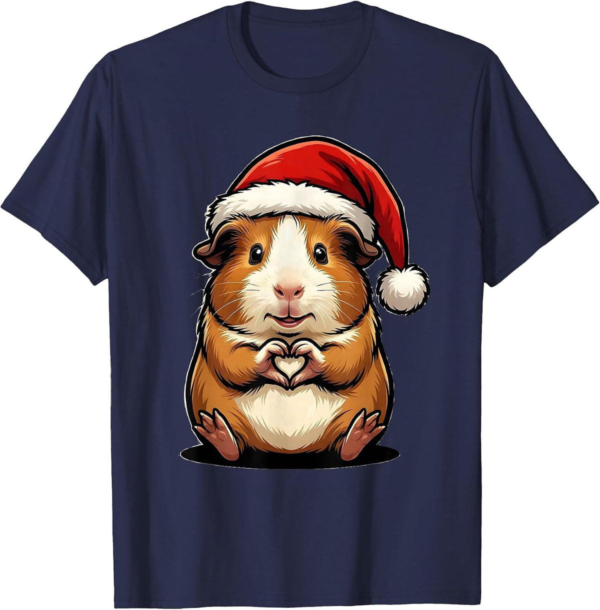 Guinea Pig Santa Hat Cartoon Pet Lover Christmas Humor T-Shirt - Navy Blue