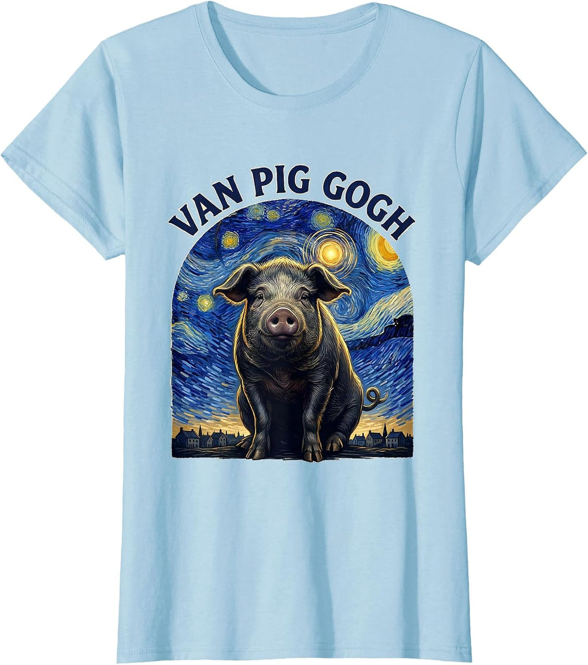 Van Pig Gogh Whimsical Art Meme Animal Lover Gift T-Shirt - Baby Blue