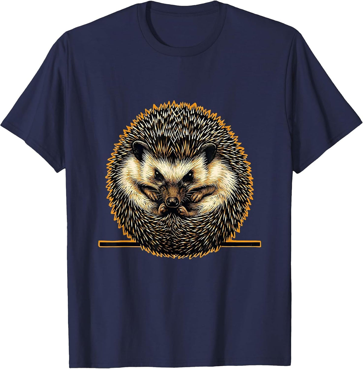 Curled Hedgehog Wood Type Letterpress Cute Animal Lover T-Shirt - Navy Blue
