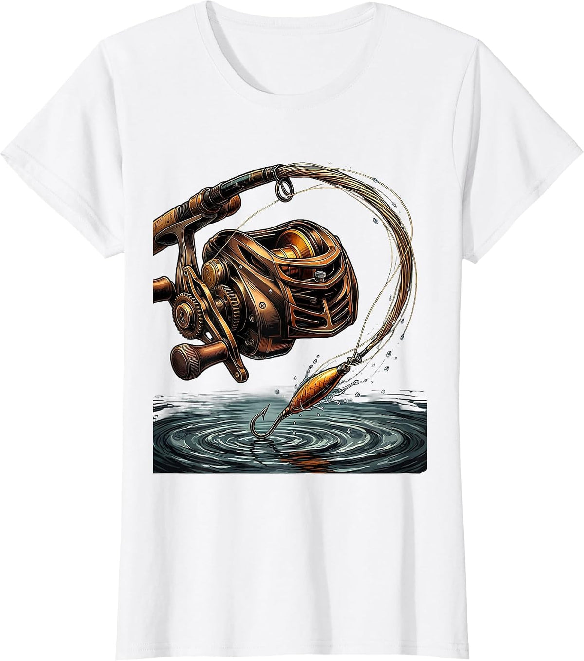 Fishing Reel Line Cast Graphic Tee T-Shirt - White