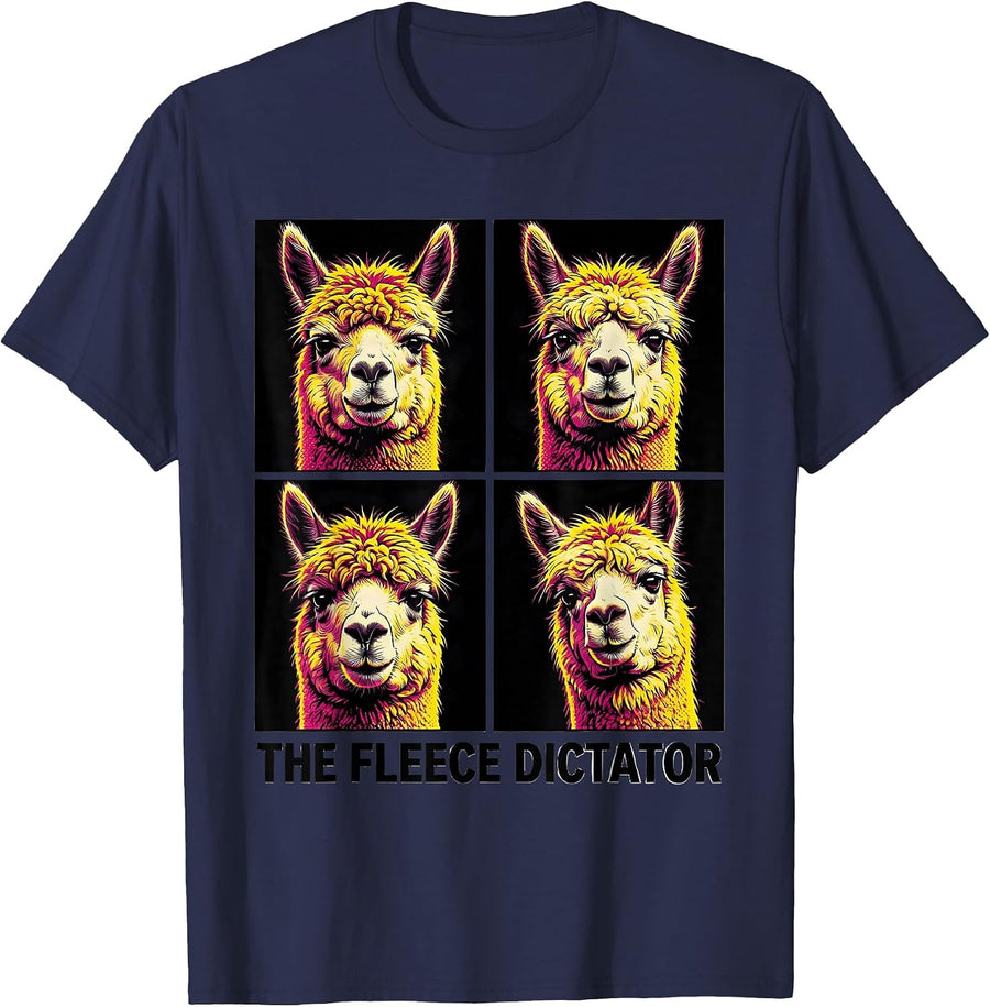 The Fleece Dictator Funny Alpaca Portrait Animal Lover Humor T-Shirt - Navy Blue