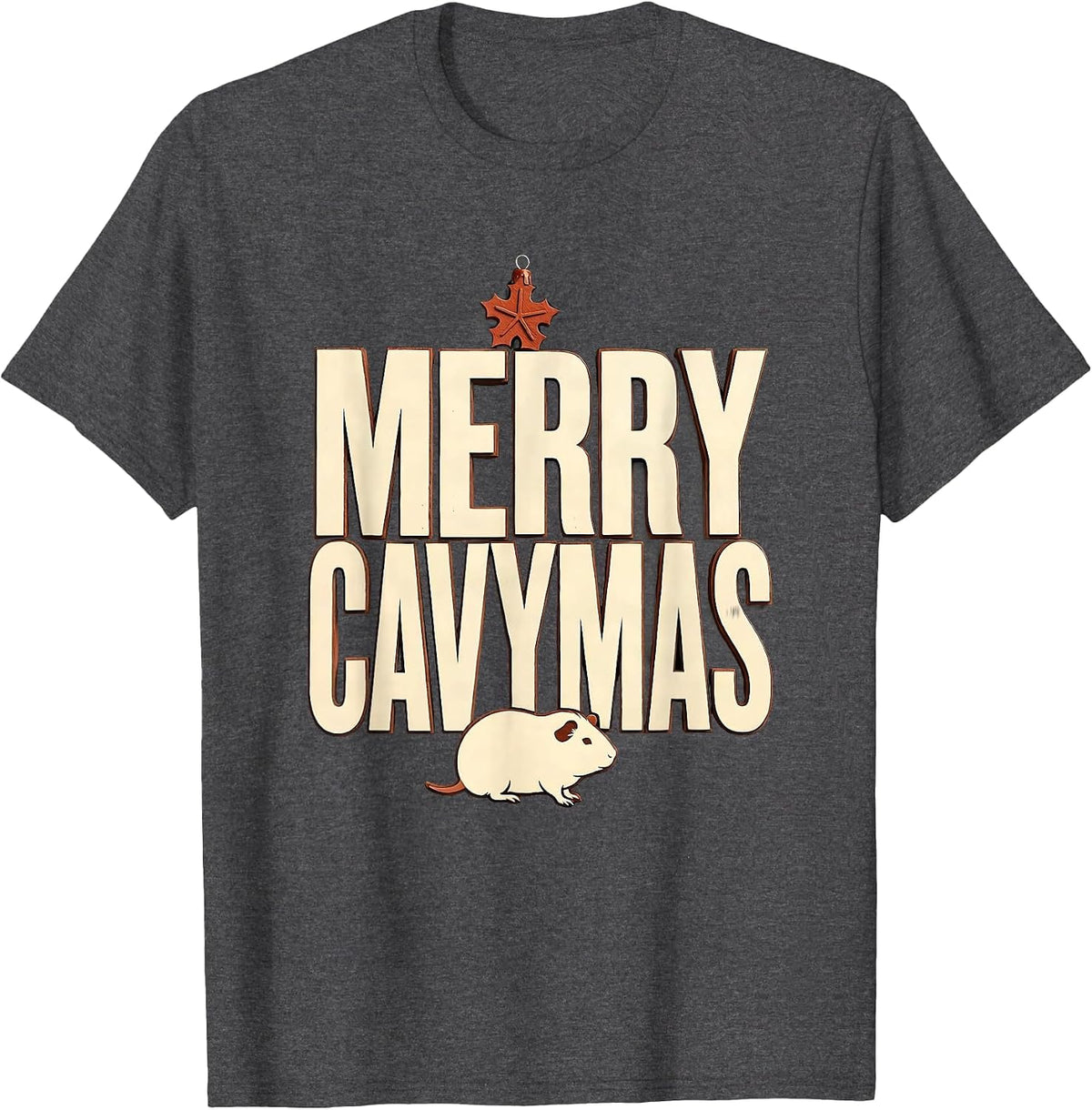 Merry Cavymas Wood Type Letterpress Funny Guinea Pig Pet T-Shirt - Dark Heather Grey