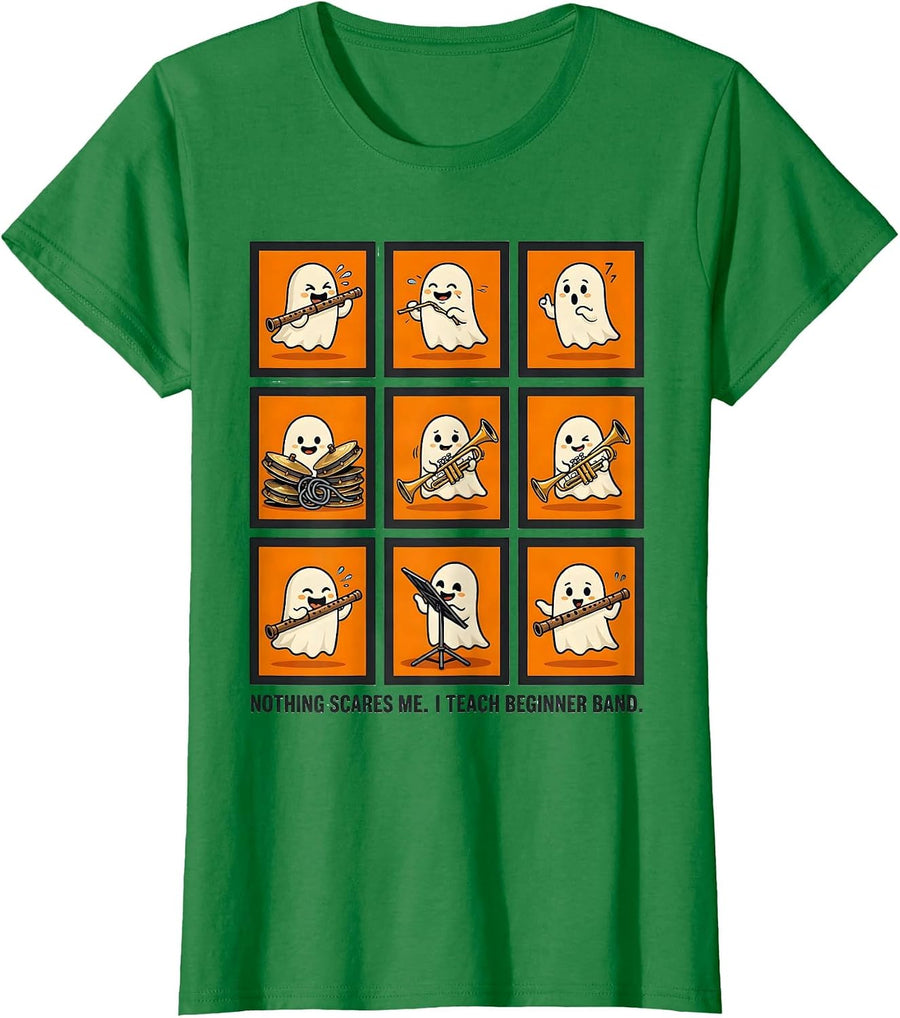 Women's Nothing Scares Me. I Teach Beginner Band Music Teacher T-Shirt - Kelly Green