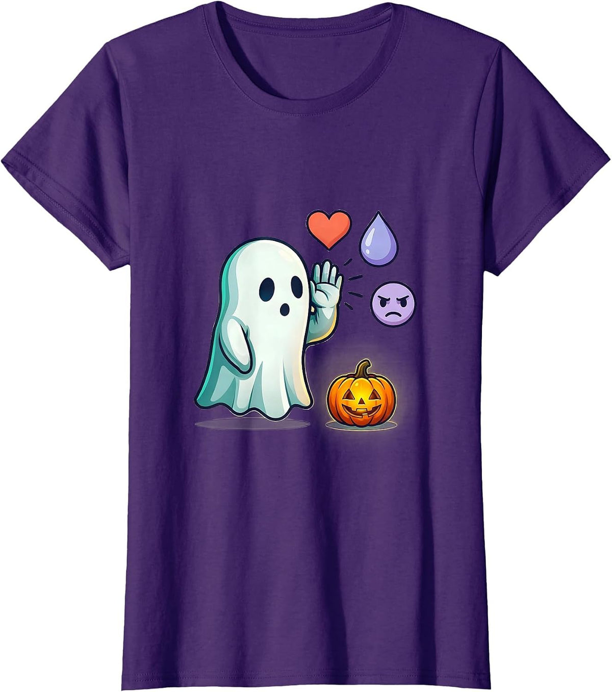 Women's Friendly Ghost Halloween Mental Health Awareness School T-Shirt - Purple