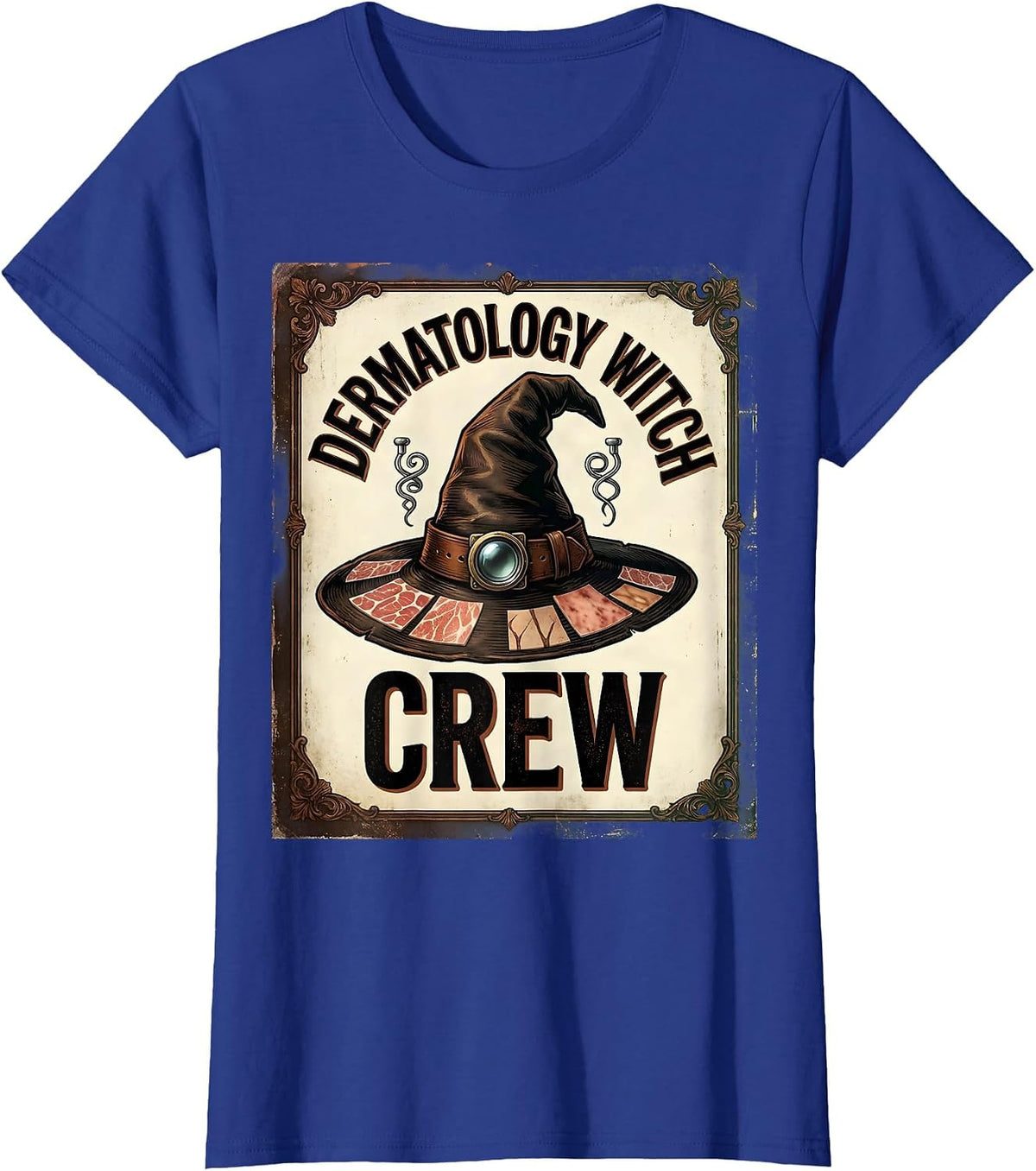 Women's Dermatology Witch Crew Vintage Dermatology Halloween Crew T-Shirt - Royal Blue