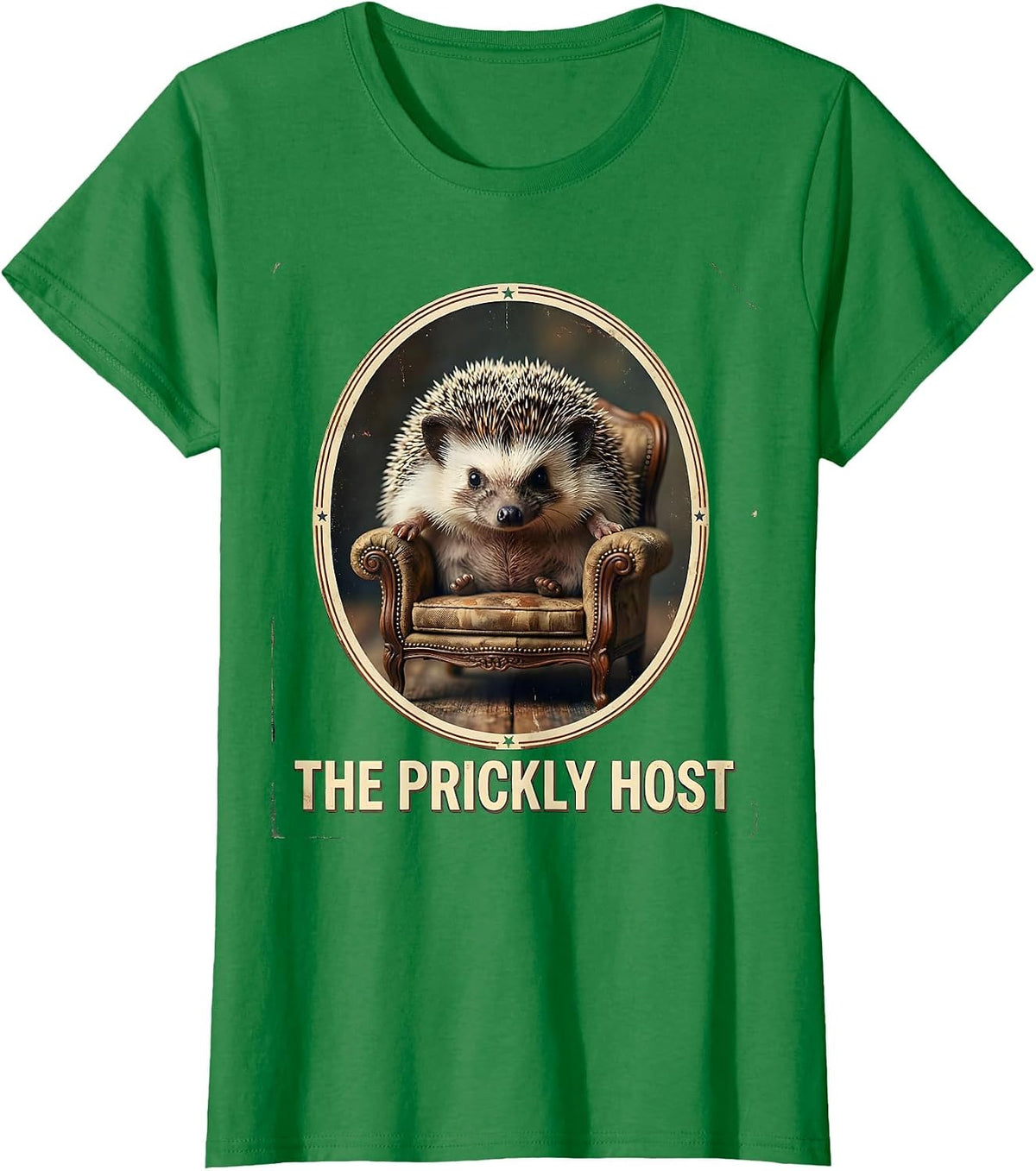 Women's The Prickly Host Vintage Funny Hedgehog Animal Lover Humor T-Shirt - Kelly Green