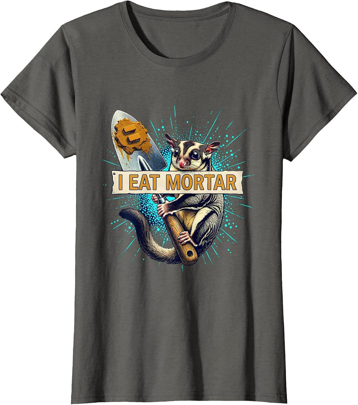 Women's I Eat Mortar Surreal Sugar Glider Funny Cat Meme Internet T-Shirt - Asphalt Grey