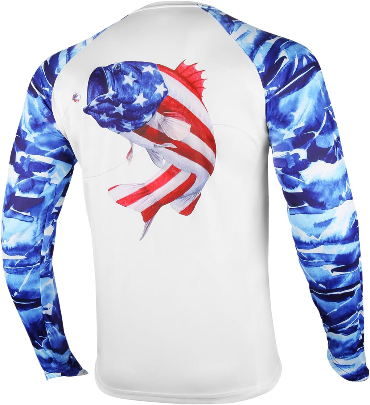 Palmyth Fishing Shirts for Men Long Sleeve UPF 50+ Quick-Dry T-Shirts - Largemouth Bass\/Flag