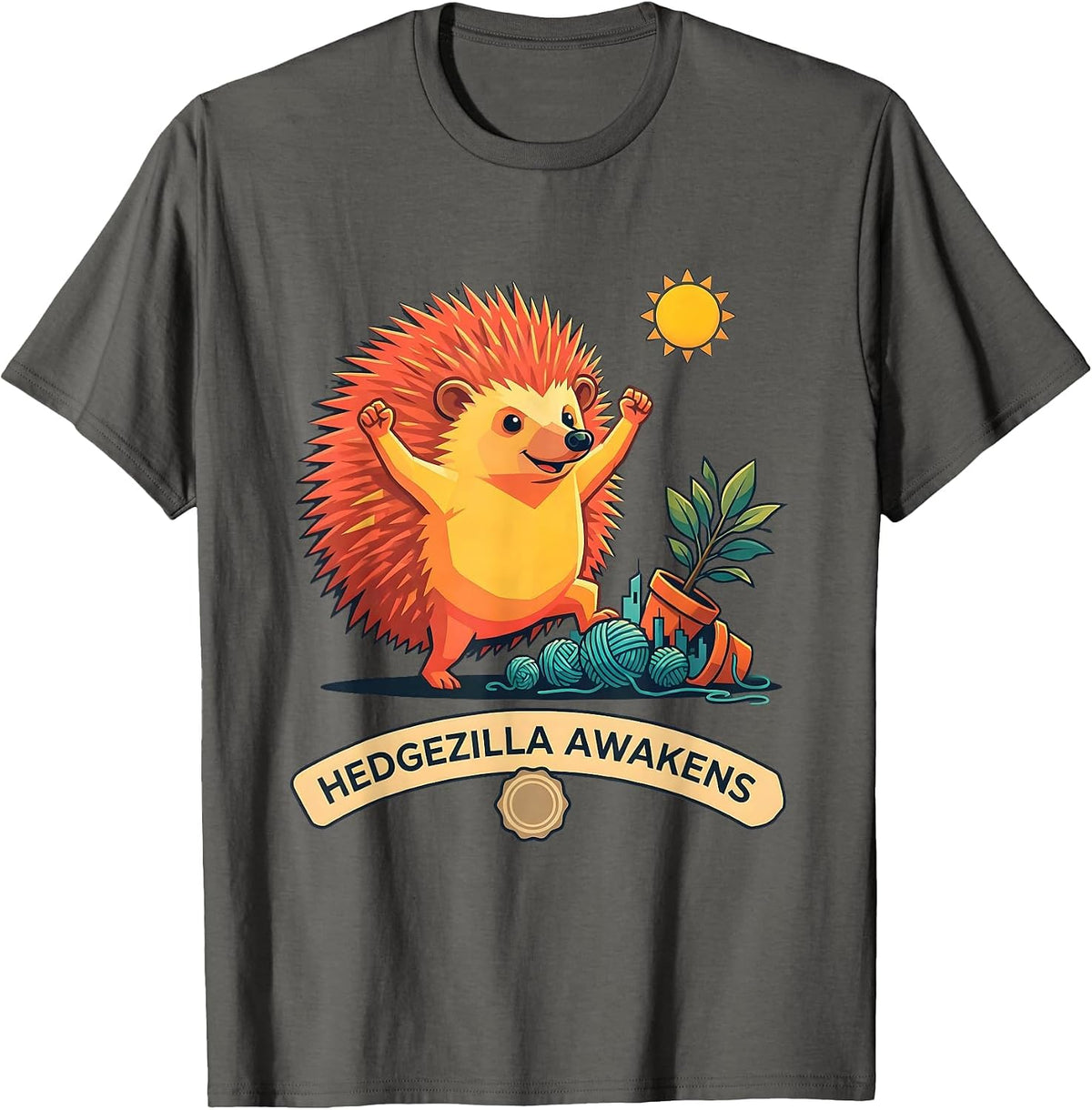 Hedgezilla Awakens Funny Hedgehog Anime Novelty Humor T-Shirt - Asphalt Grey