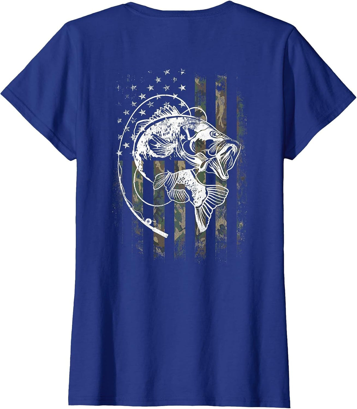 Bass Fish Fishing Camouflage Flag Funny Fisherman (on Back) T-Shirt - Royal Blue
