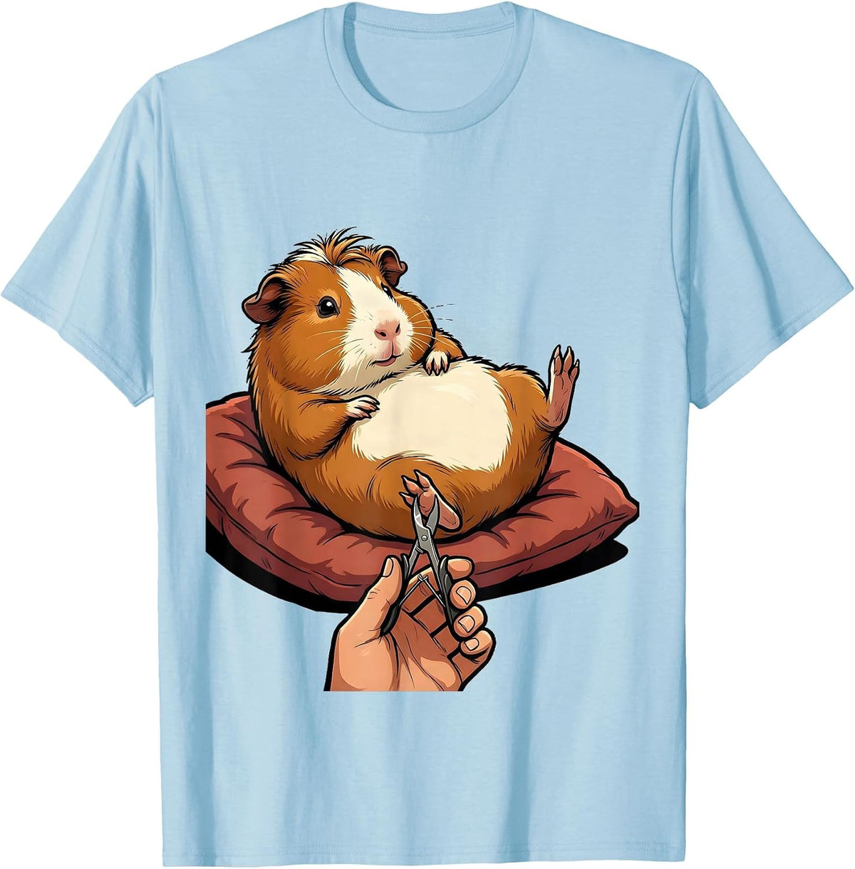 Oversized Tailless Guinea Pig Cartoon Pet Lover Humor T-Shirt - Baby Blue
