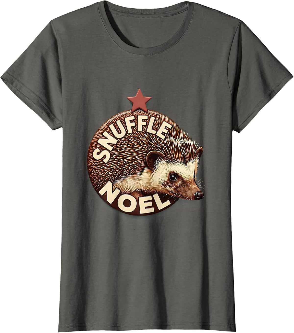Women's Snuffle Noel Cute Hedgehog Christmas Humor Gift T-Shirt - Asphalt Grey