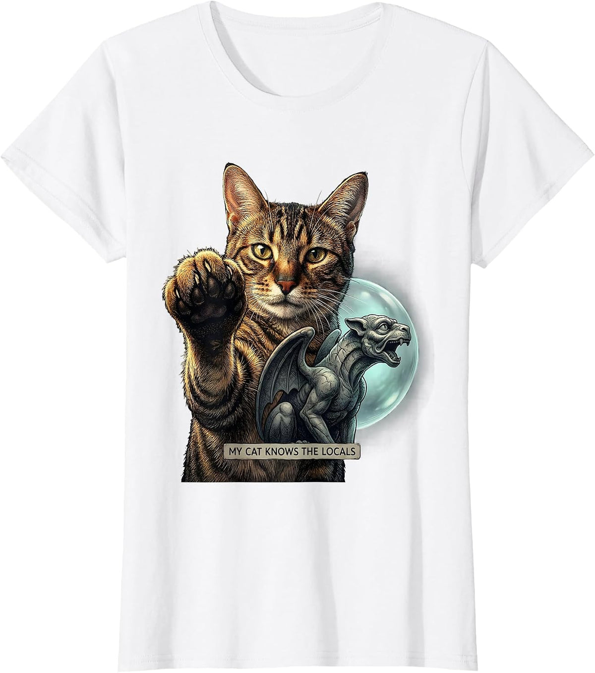 My Cat Knows The Locals Funny Cat Lover Paranormal Humor T-Shirt - White