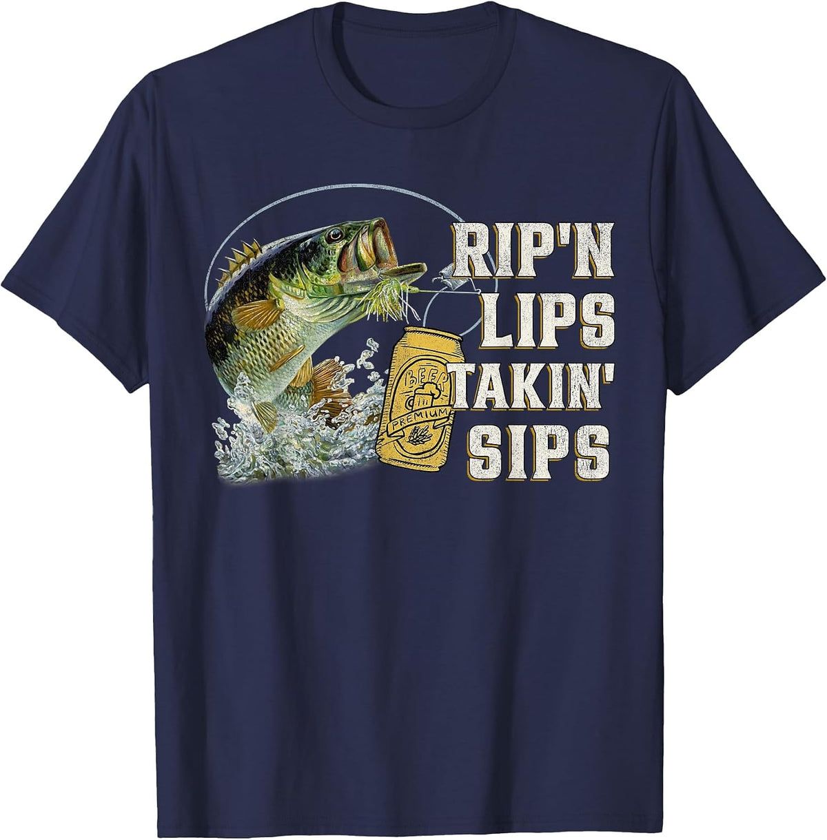 Rip'n Lips Talking Sips Funny Fishing T-Shirt - Navy Blue