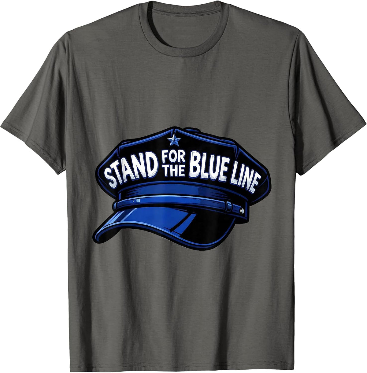 Men's Stand For The Blue Line Cartoon Police Support Thin Blue T-Shirt - Asphalt Grey