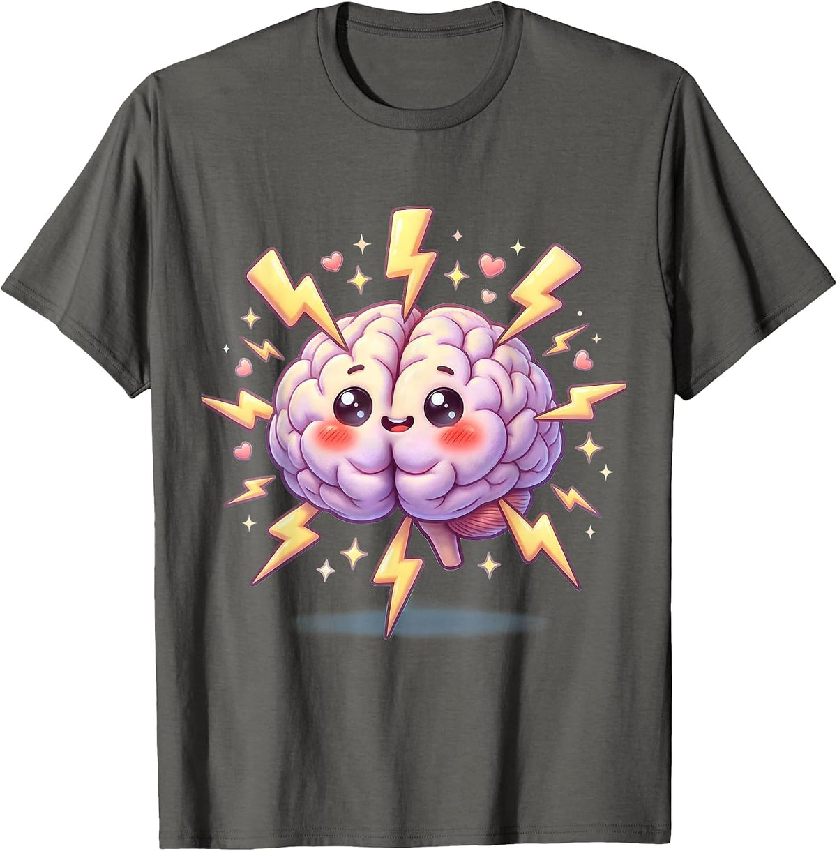 Men's Rizz Em With The Tism Neon Brain Lightning T-Shirt - Asphalt Grey