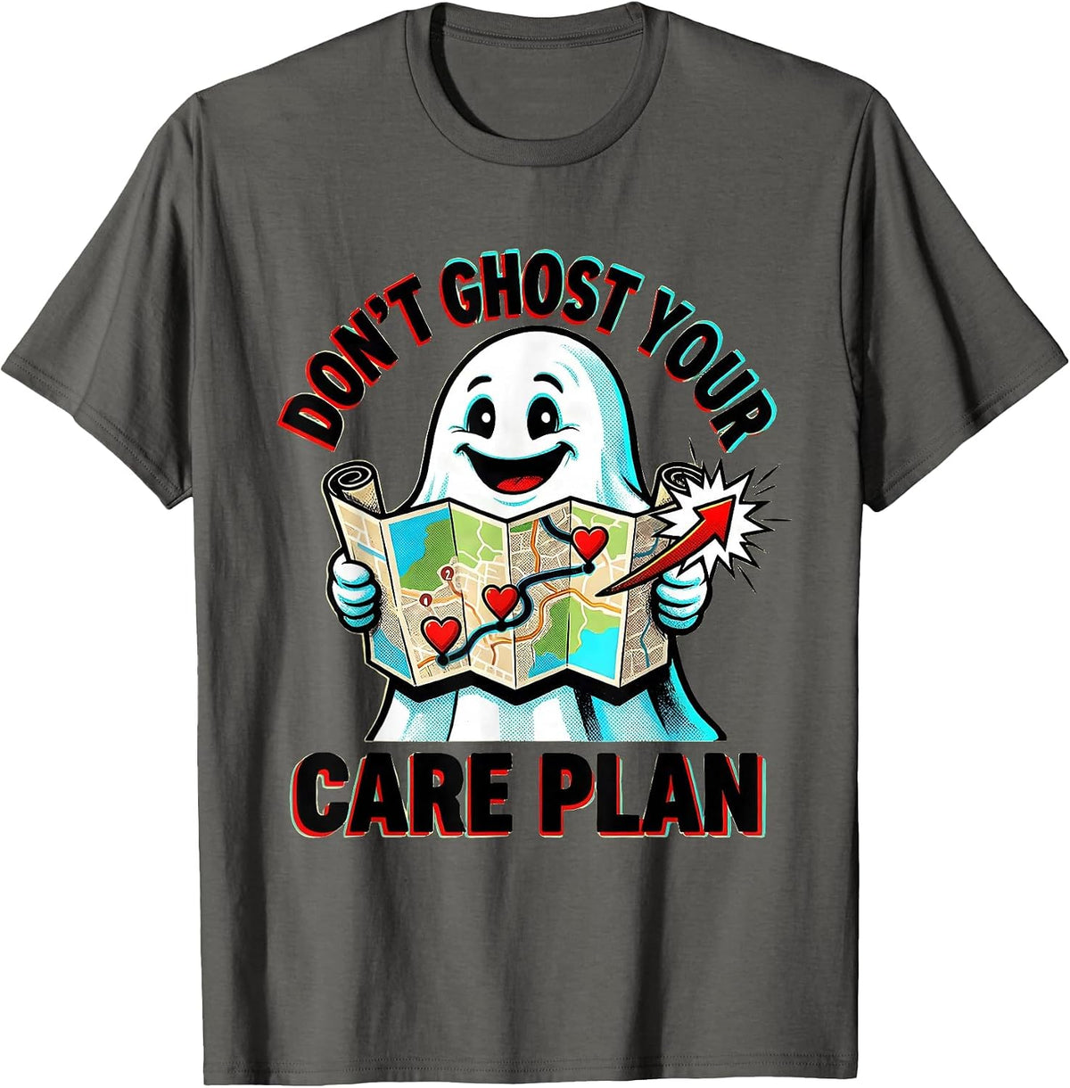 Men's Don't Ghost Your Care Plan Pop Art Mental Health Halloween T-Shirt - Asphalt Grey