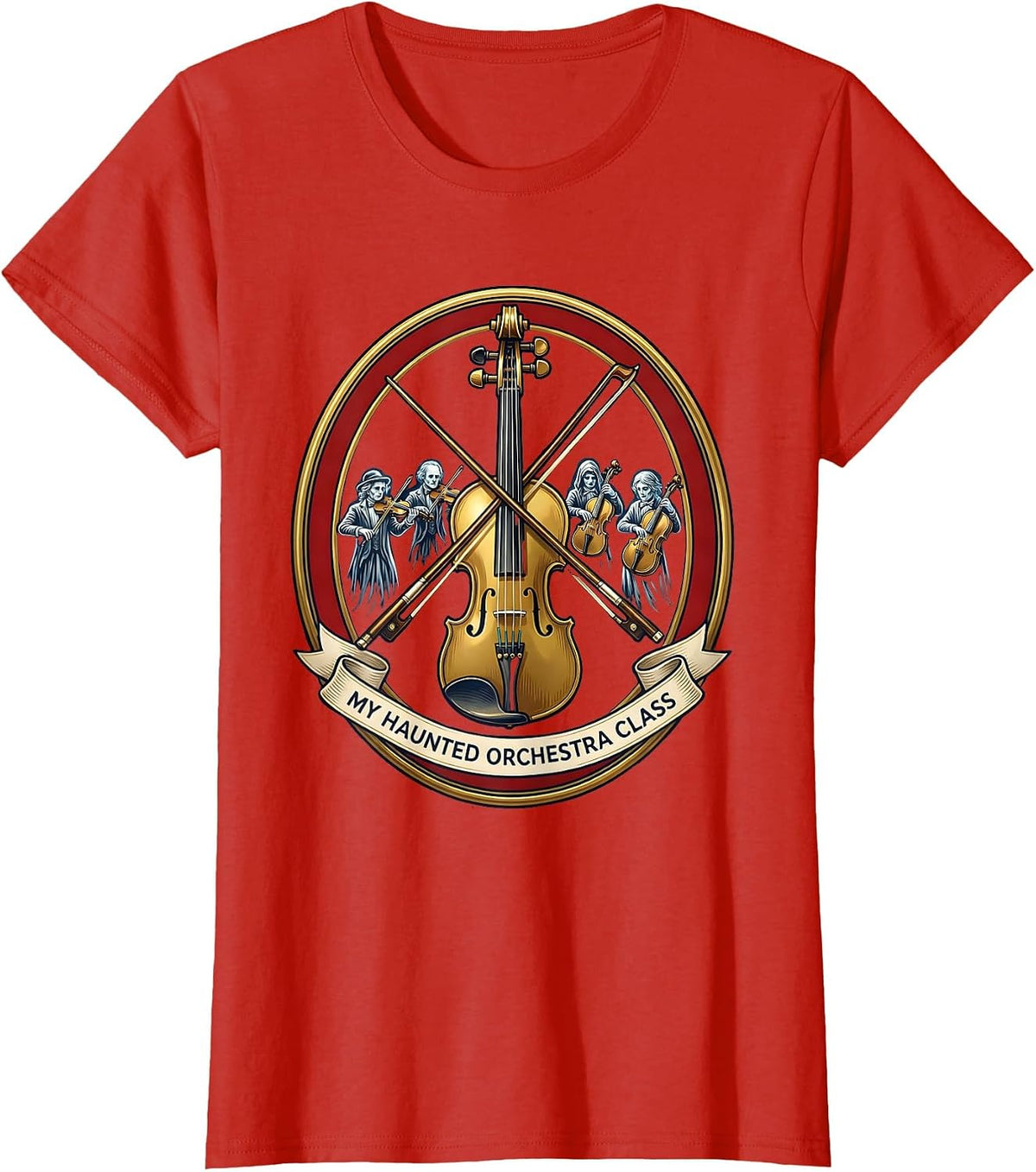 Women's My Haunted Orchestra Class Cute Ghost Music Teacher T-Shirt - Red