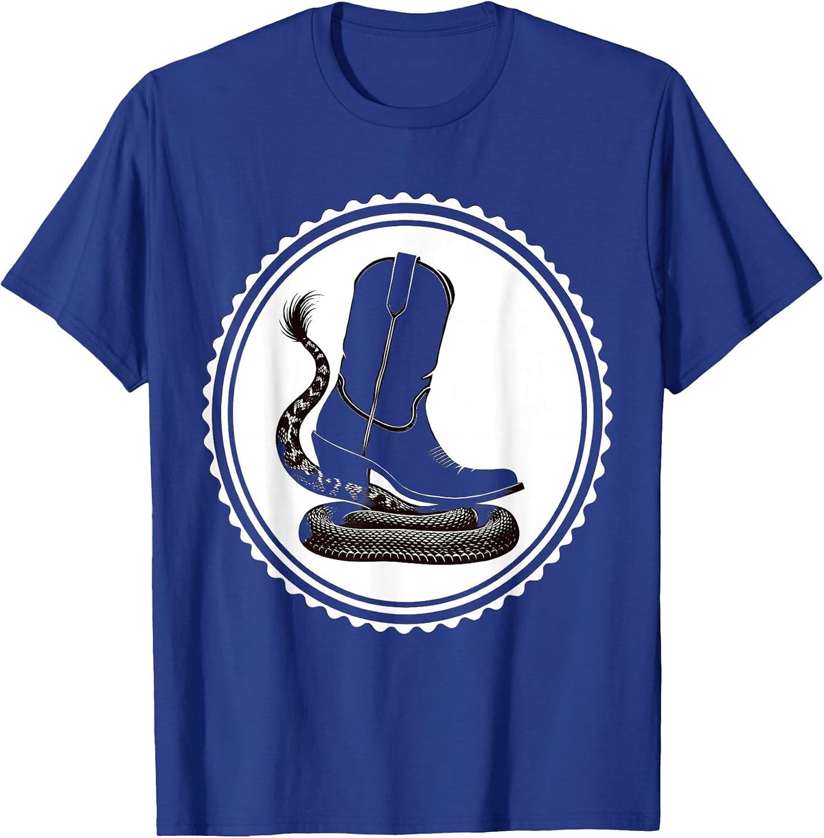 Cowgirl Boot Crushing Rattlesnake Rodeo Design T-Shirt - Royal Blue