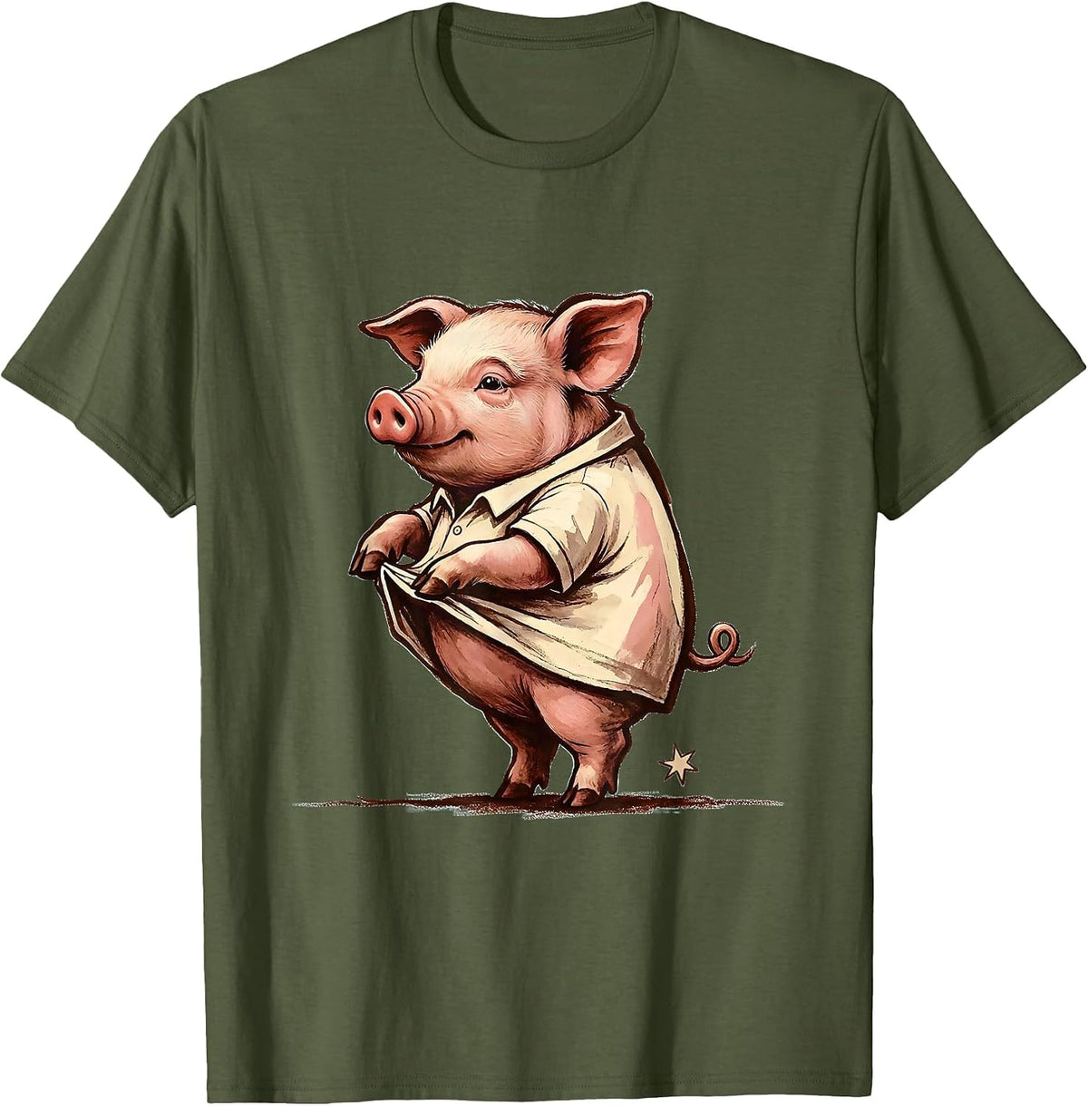 Cheerful Piglet Storybook Pig Lover Halloween Costume T-Shirt - Olive Green