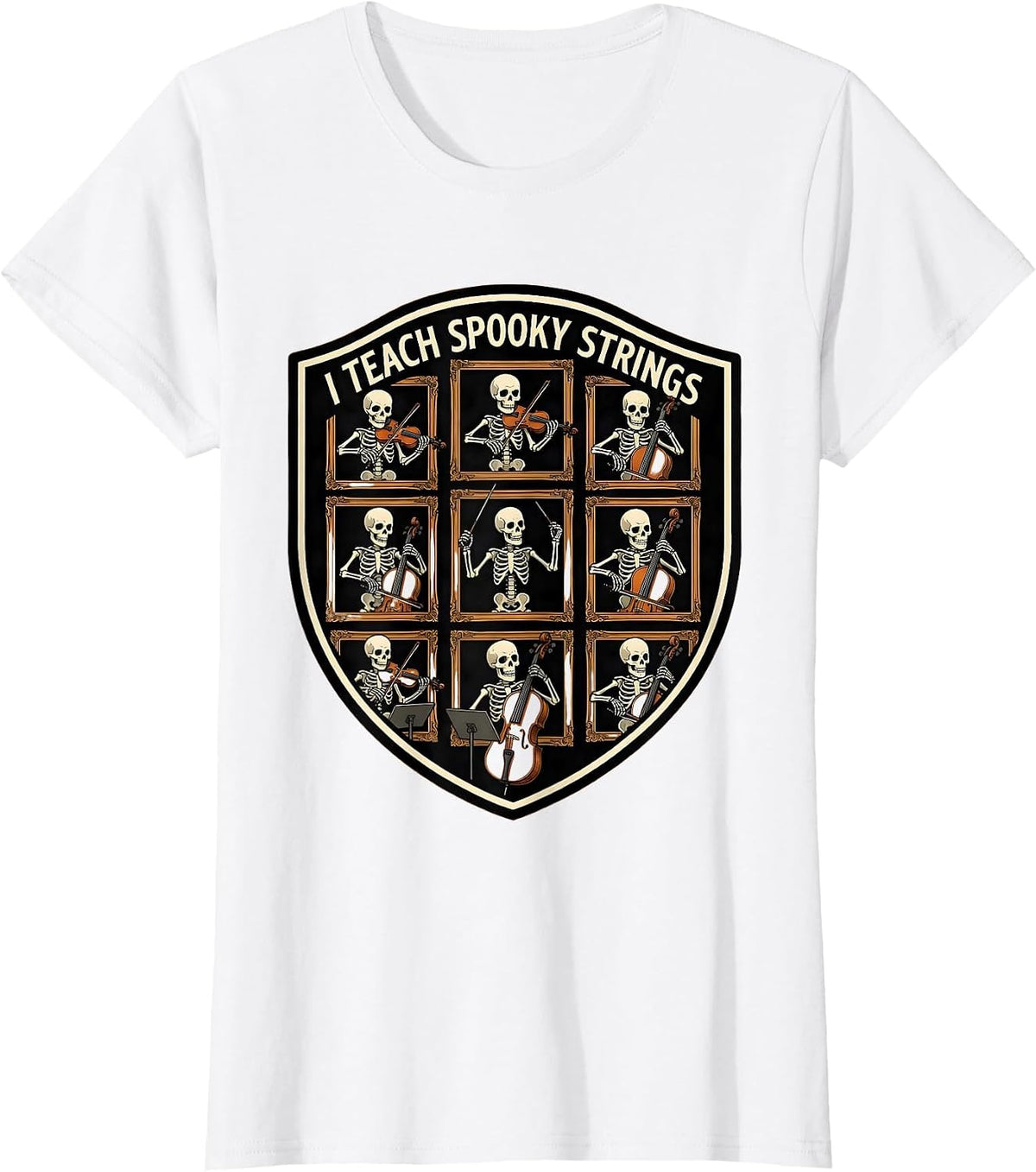 Women's I Teach Spooky Strings Funny Music Teacher Halloween Ghost T-Shirt - White