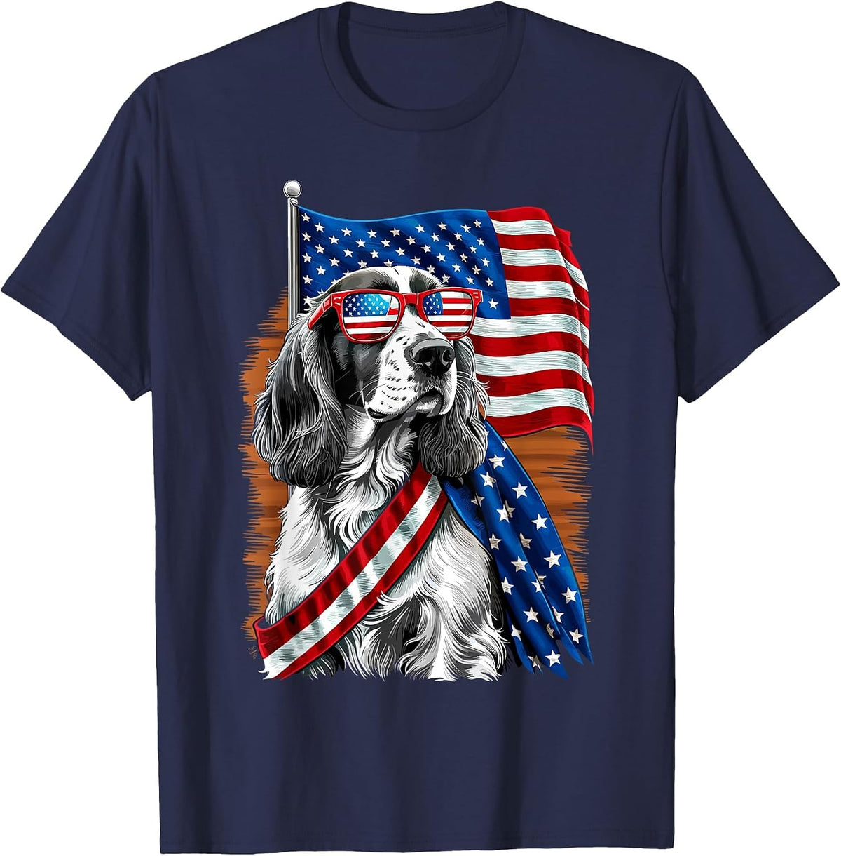 Patriotic USA English Springer Spaniel Dog T-Shirt - Navy Blue