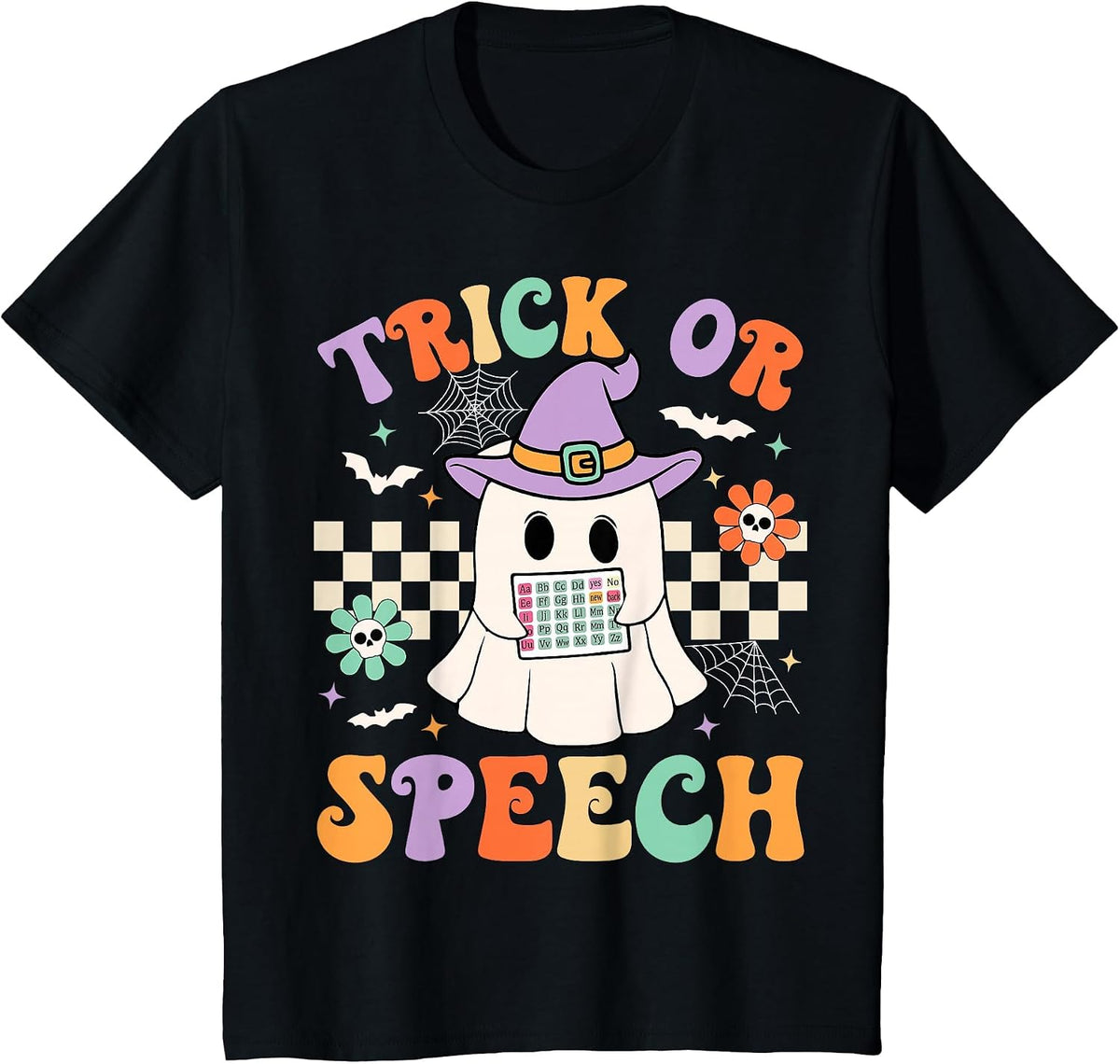 Trick or Speech Halloween SLP Retro Speech Therapy Halloween T-Shirt - Black
