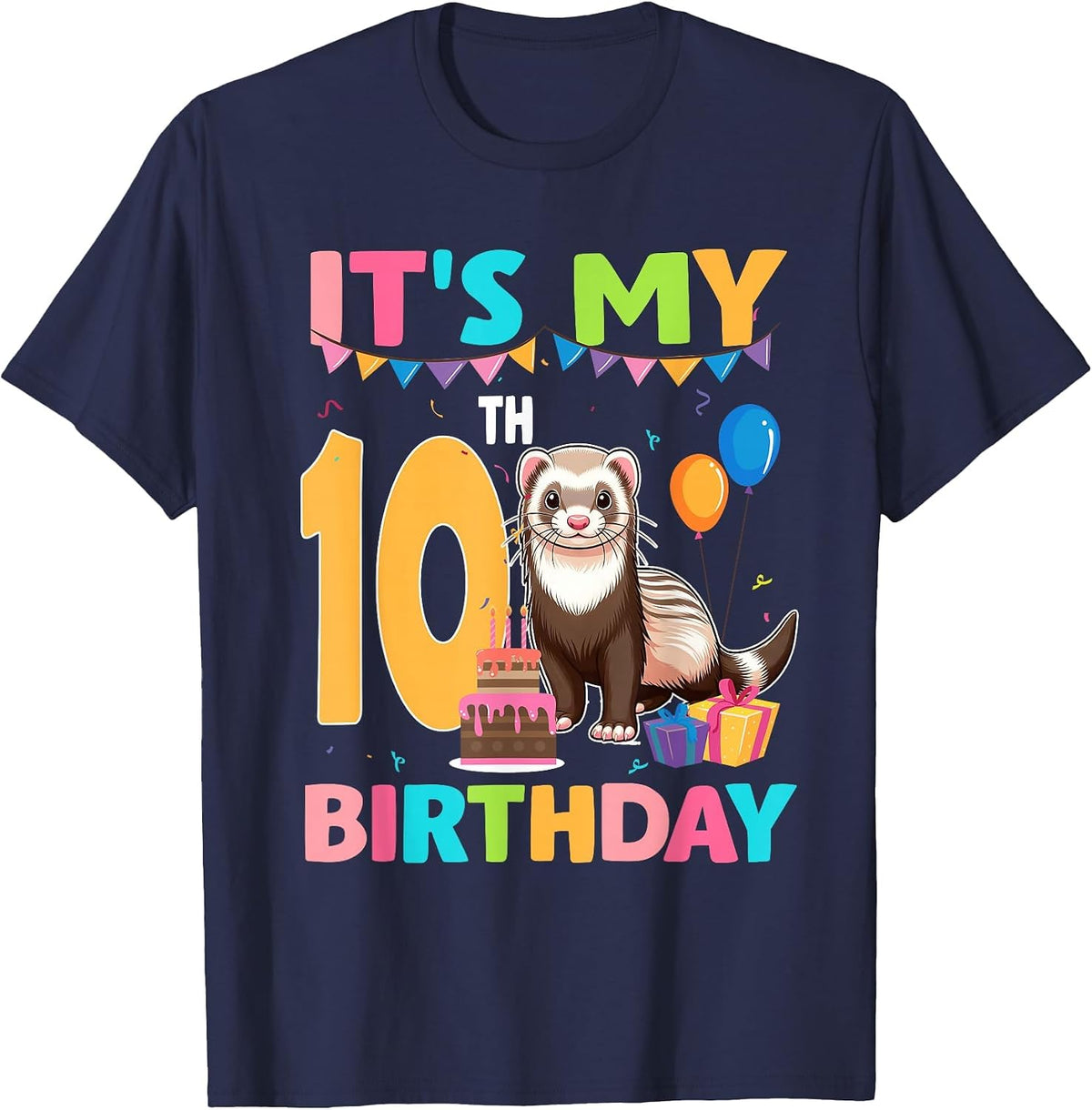 It's My 10th Birthday Ferret Lover 10 Year Old Bday Party T-Shirt - Navy Blue