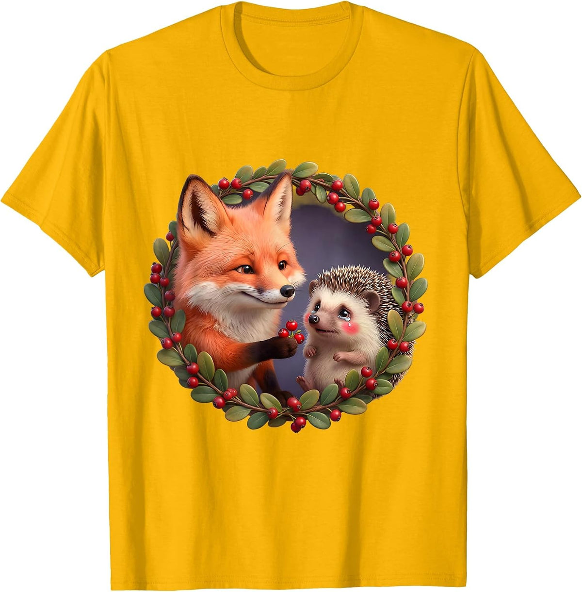 Be Kind Fox and Hedgehog Friendship Design T-Shirt - Golden Yellow