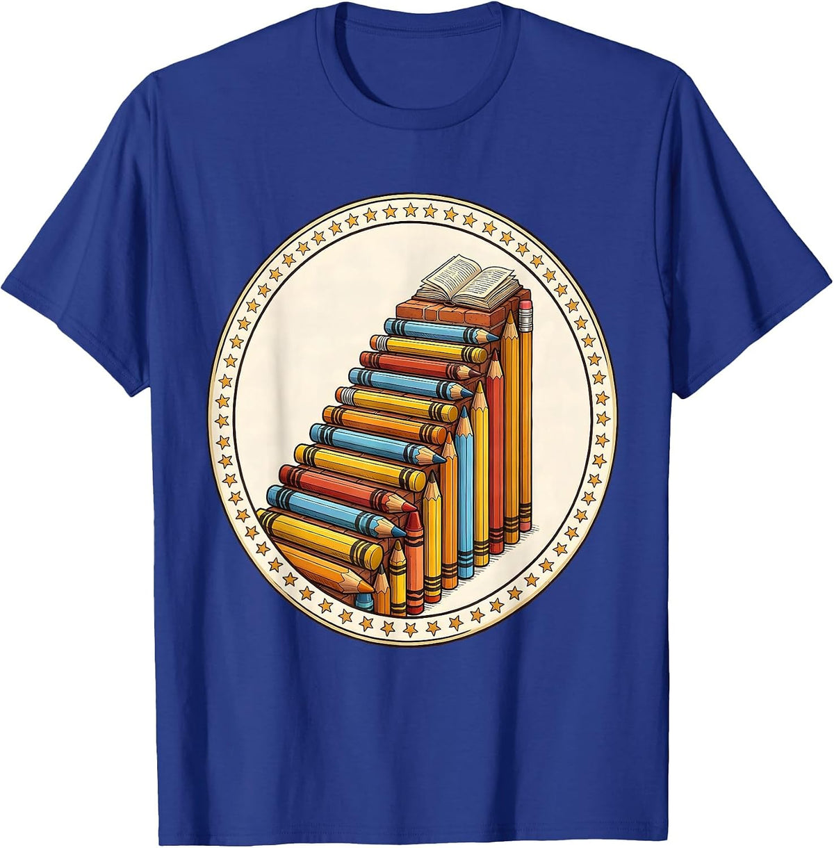 Men's Special Education Crayon Pencil Staircase Design T-Shirt - Royal Blue