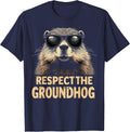 Respect The Groundhog Vintage Ground Hog Day T-Shirt - Navy Blue