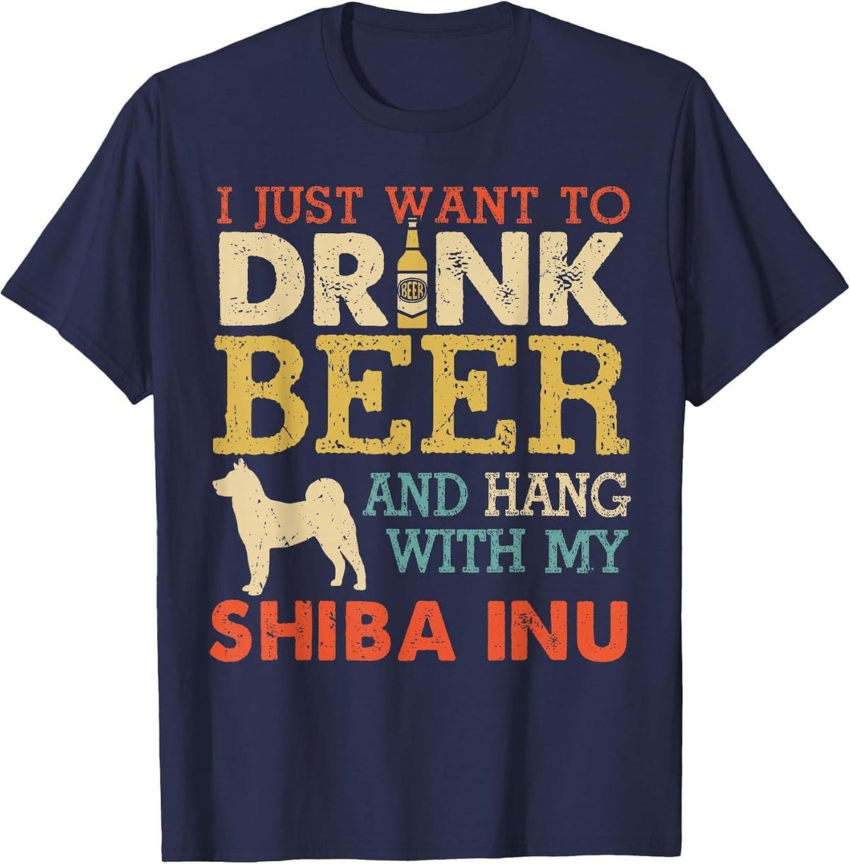 Shiba Inu Dad Drink Beer Hang with Dog Funny Men Vintage T-Shirt - Navy Blue