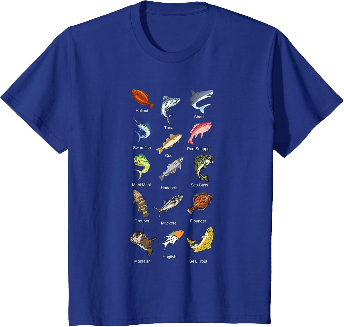 Types of Saltwater Fish Species Fishing T-Shirt - Royal Blue
