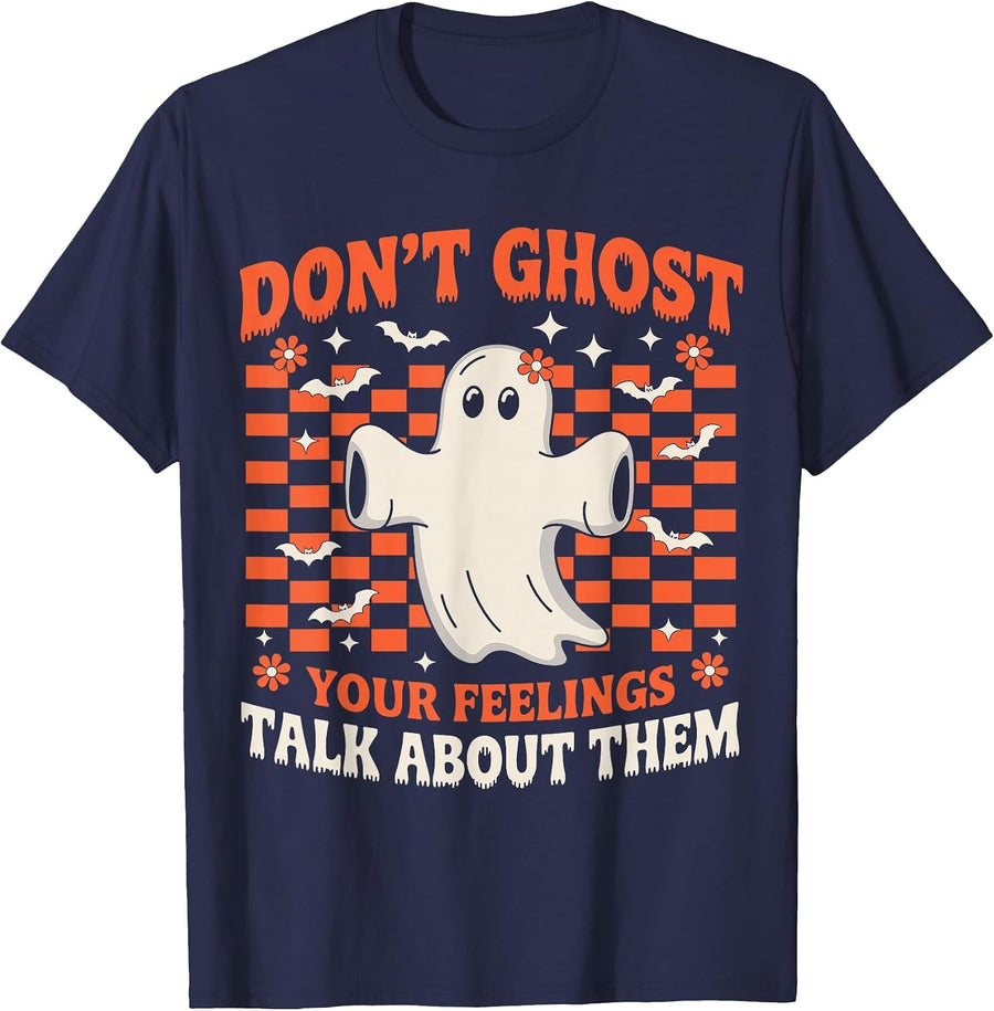 Don't Ghost Your Feeling Mental Health Halloween Men Women T-Shirt - Navy Blue