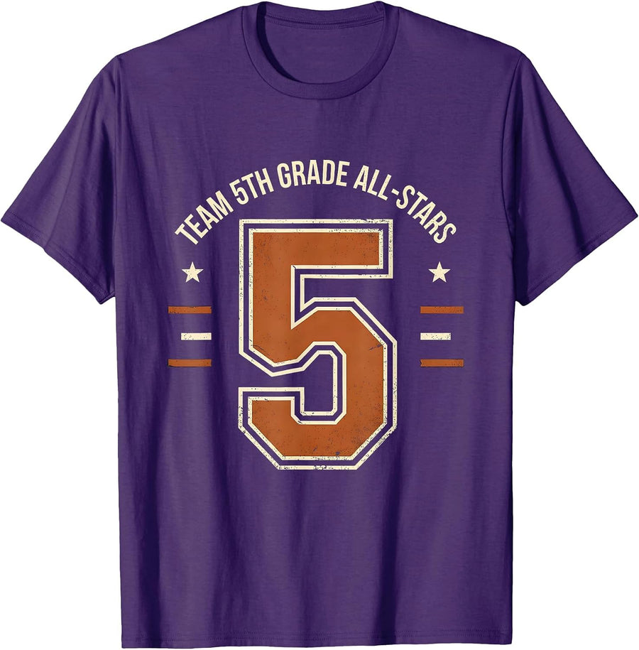 Men's Team 5th Grade All-Stars Distressed School Spirit Kids Team T-Shirt - Purple