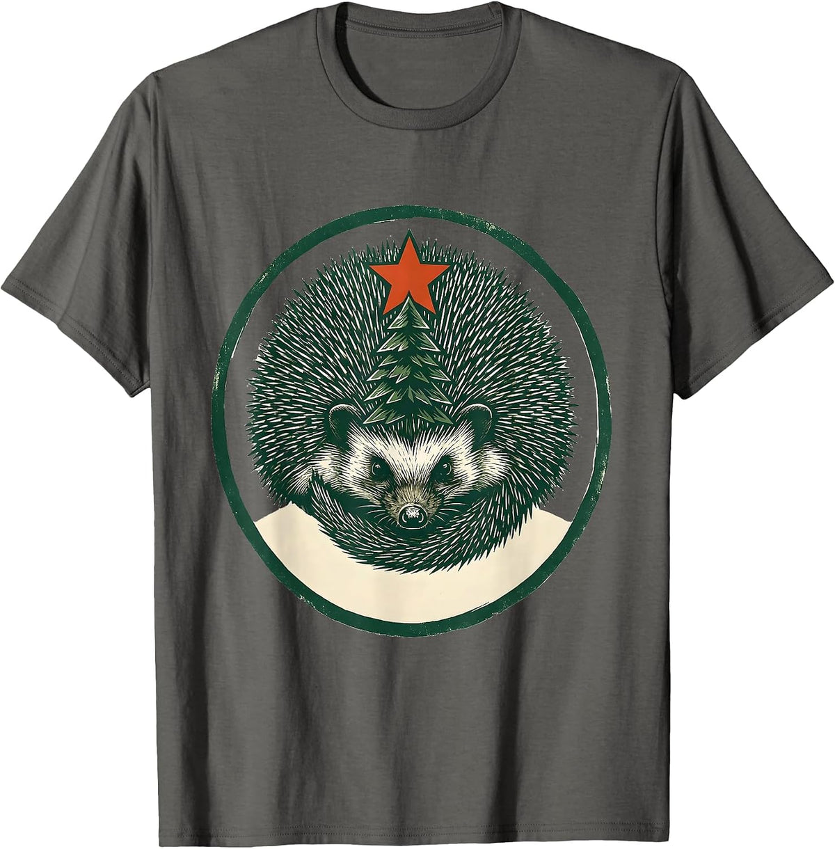 Sealed Hedgehog Badge Cute Animal Lover Christmas T-Shirt - Asphalt Grey