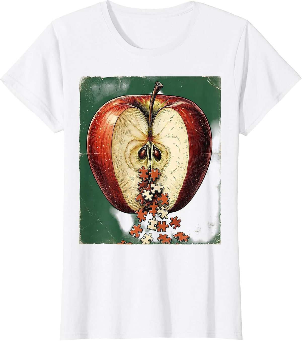 Women's Special Education Teacher Apple Puzzle Piece Graphic T-Shirt - White