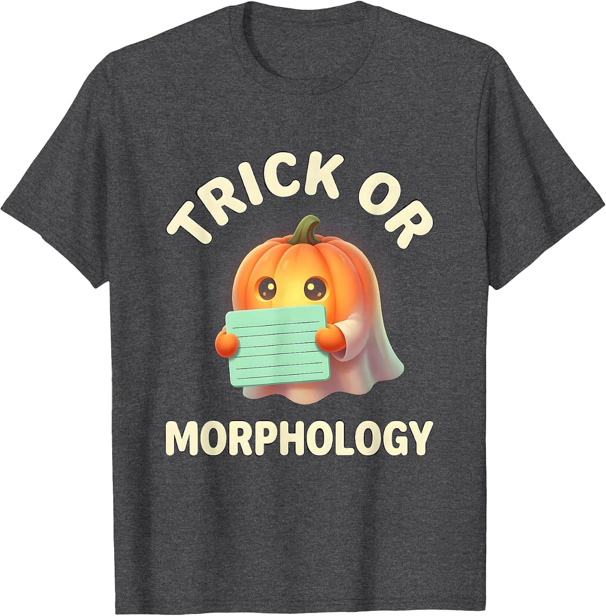 Men's Trick Or Morphology Cute Kawaii Halloween SLP Teacher Ghost T-Shirt - Dark Heather Grey