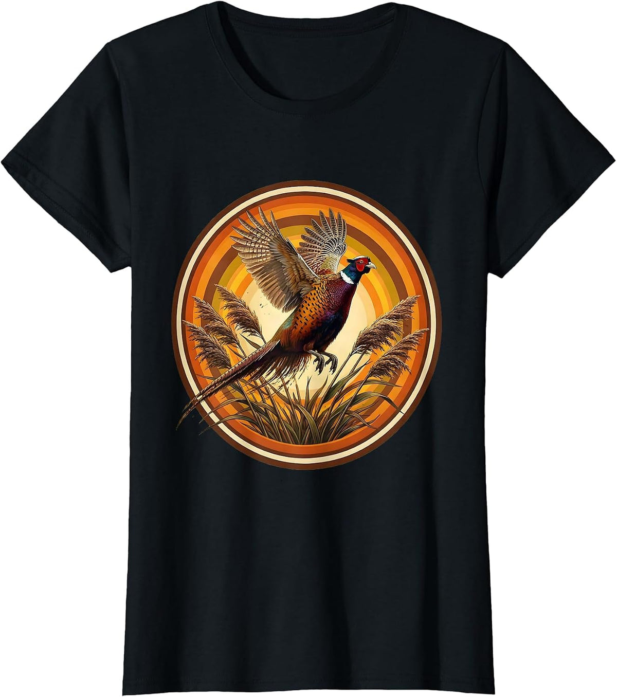 Pheasant Flush Fall Hunting Illustration T-Shirt - Black