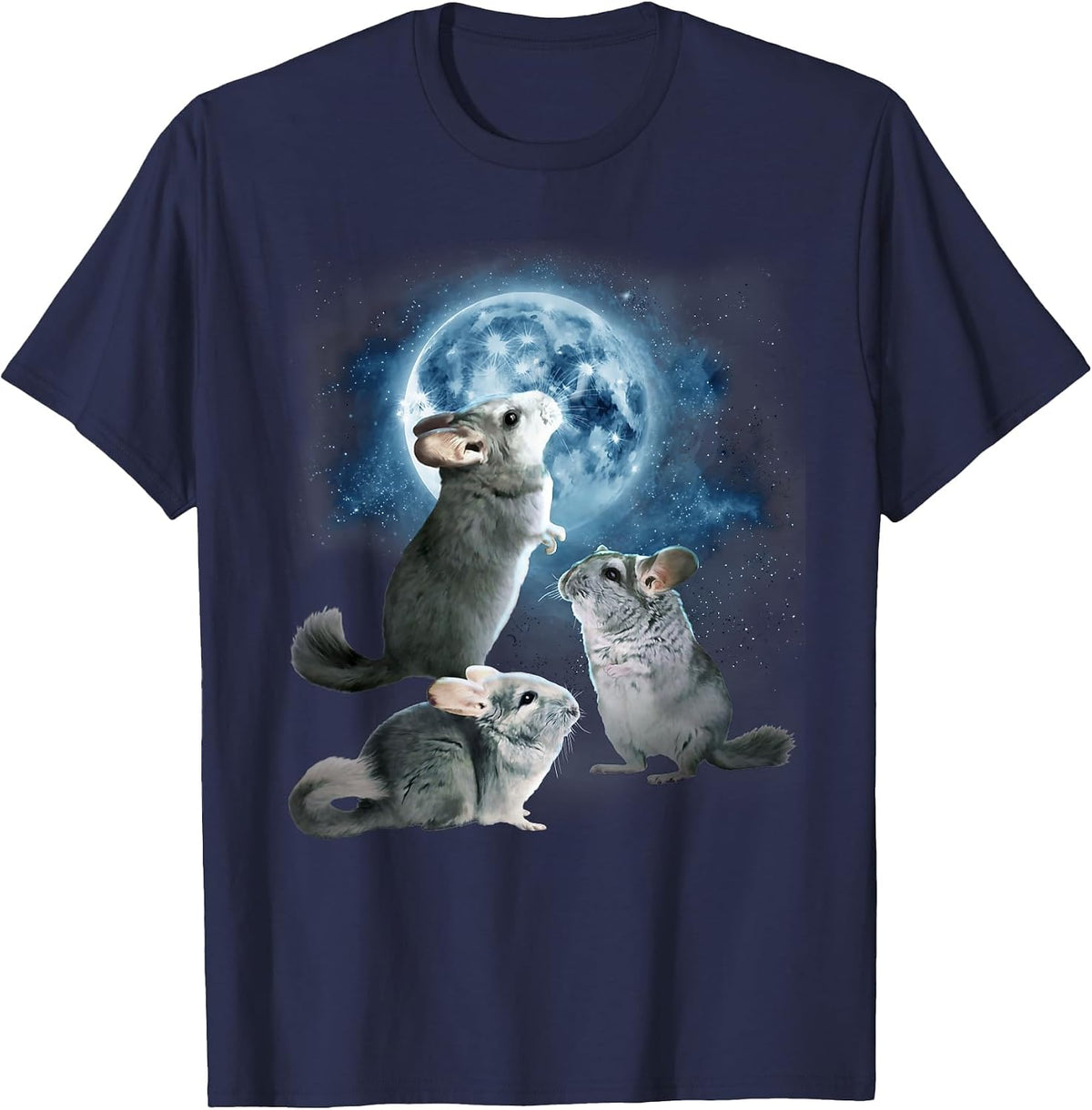 Funny Chinchilla Shirt - Chinchillas Howling at the Moon T-Shirt - Navy Blue