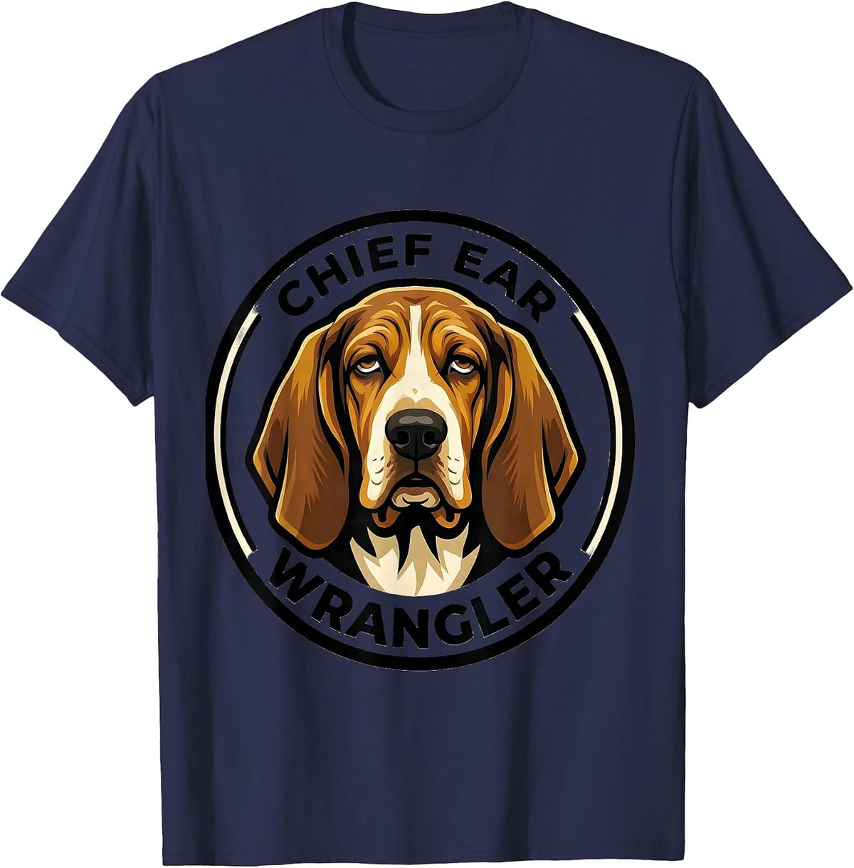 Chief Ear Wrangler Basset Hound Funny Dog Lover Gift T-Shirt - Navy Blue