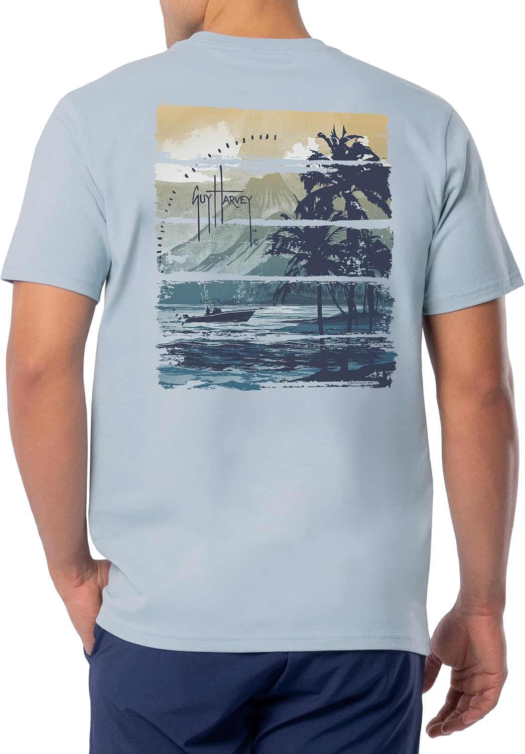 Guy Harvey Men’s Short Sleeve OG Cotton Graphic T-Shirt - Blue Fog\/Horizon