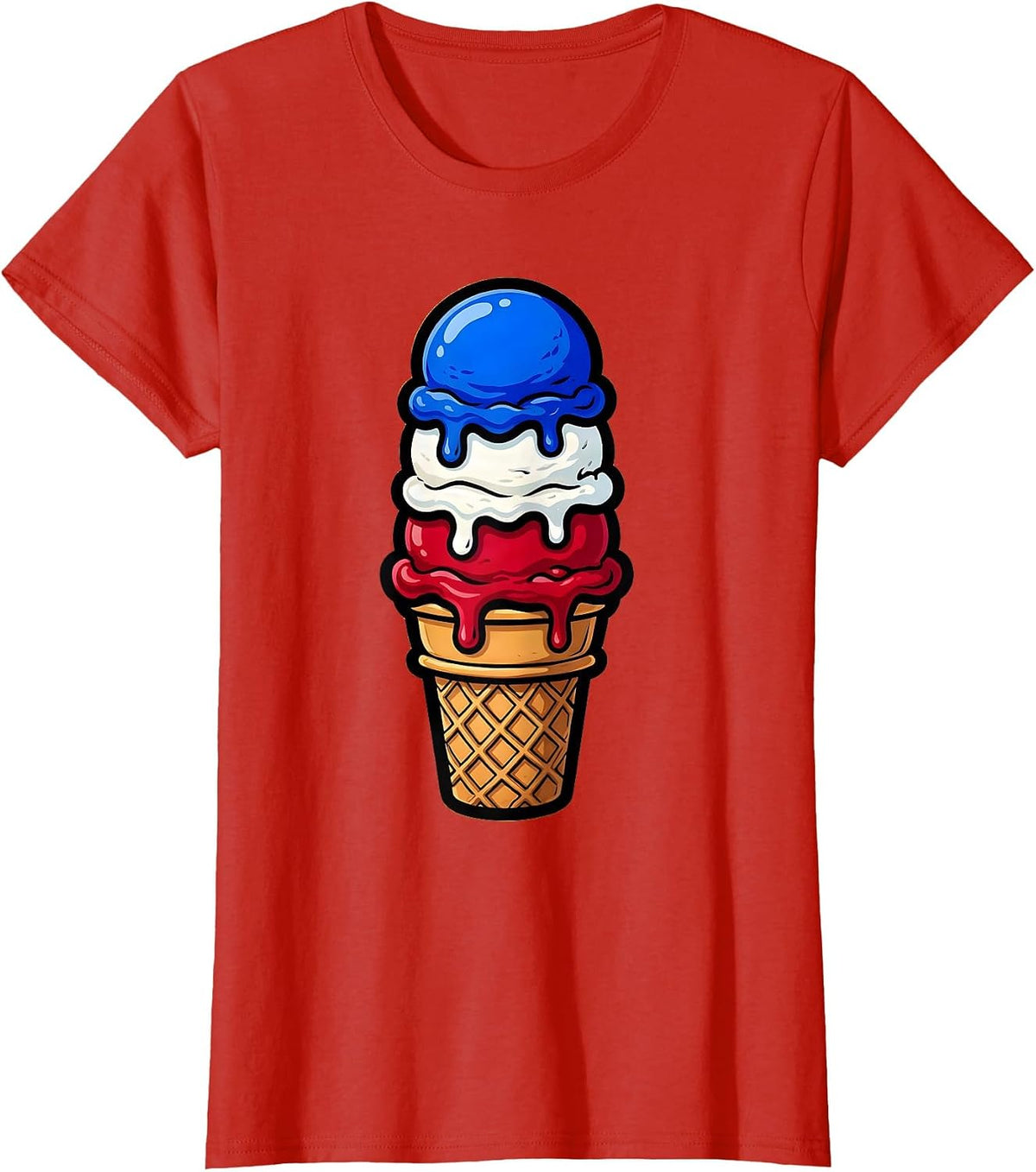 Red White and Blue Ice Cream Cone Graphic T-Shirt - Red