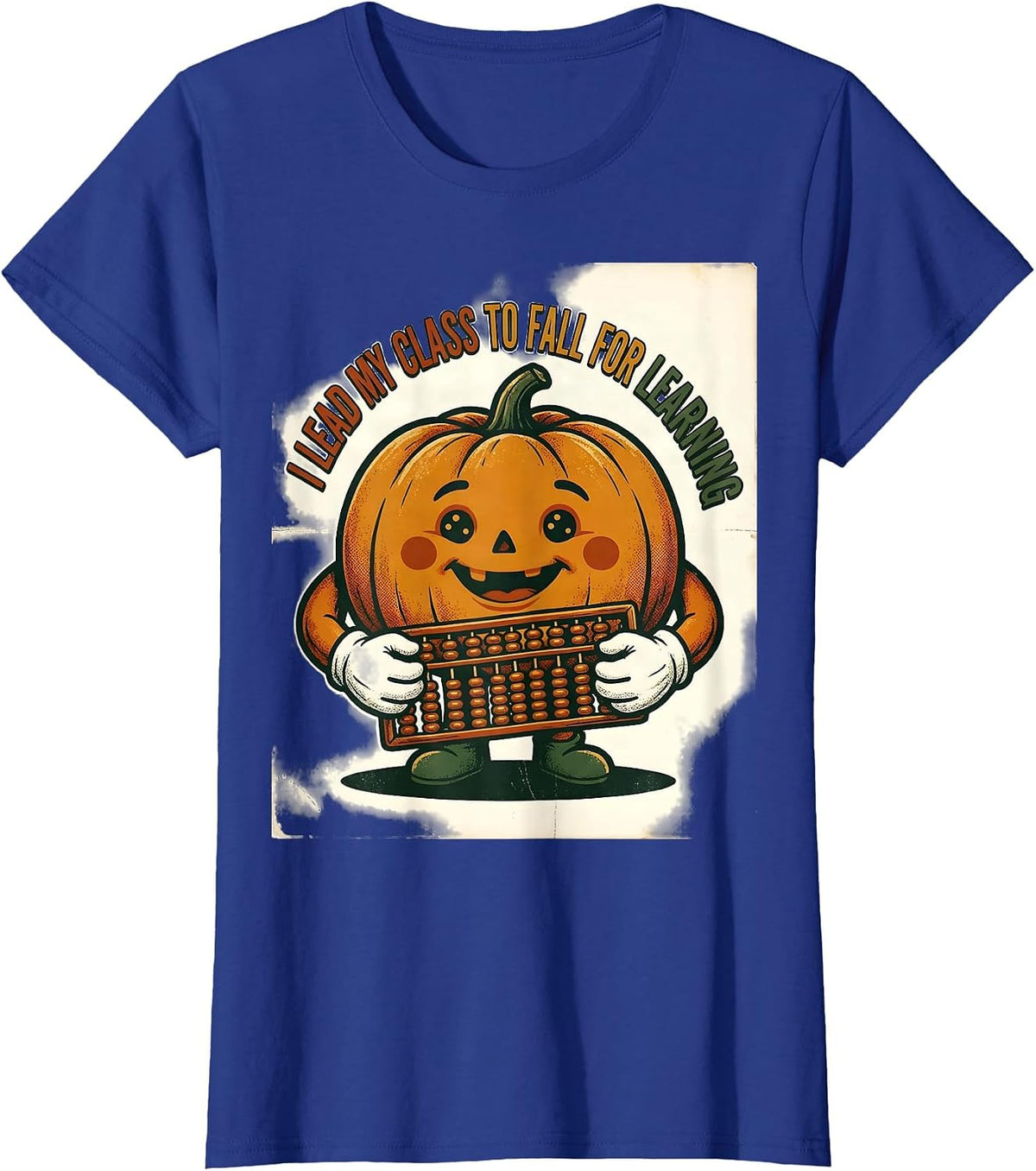 Women's I Lead My Class To Fall For Learning Vintage Teacher Pumpkin T-Shirt - Royal Blue